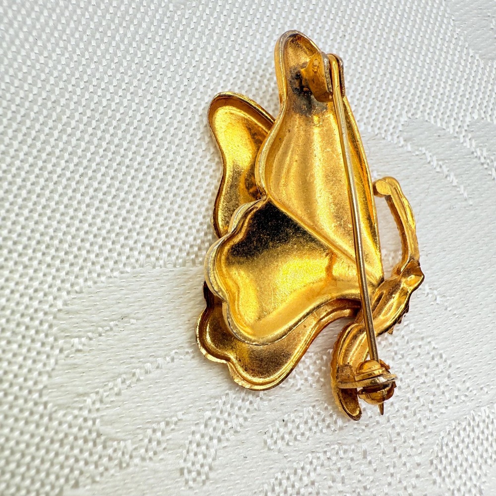 Vintage Ornate Damascene Style Black and Gold Tone Butterfly Insect Brooch Pin - Picture 6 of 6
